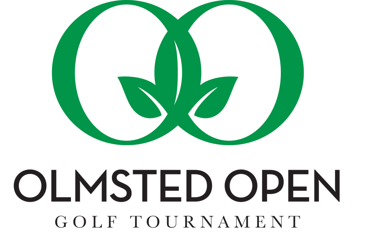 Two letter O connected with a leaf in the middle each. The letter Os and leaves are in Green. The text below it reads Olmsted Open Golf Tournament